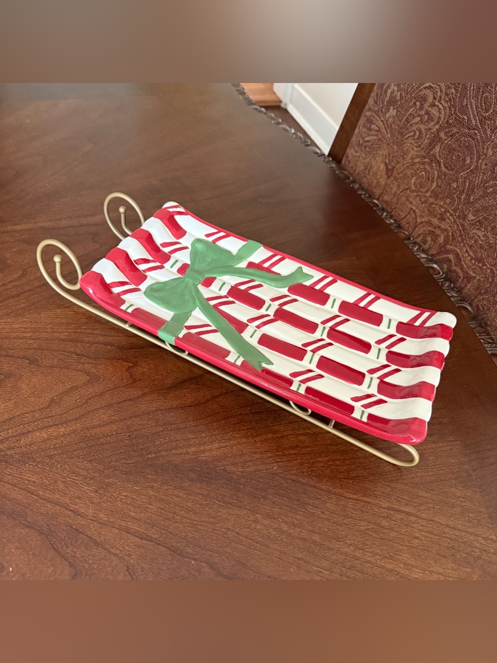 Vintage Nantucket Home Christmas Holiday Sled Ceramic Serving Dish Home Decor